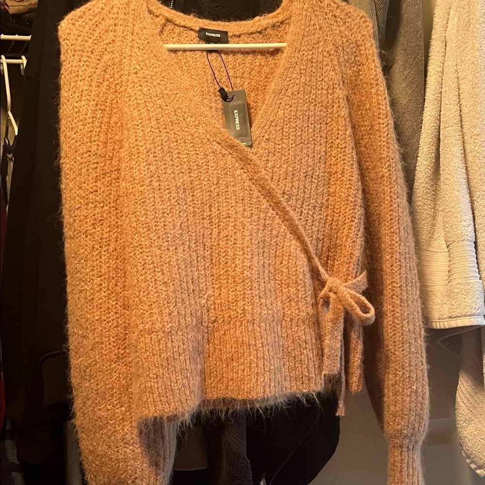 Express Women's Soft Tan Faux Wrap Sweater